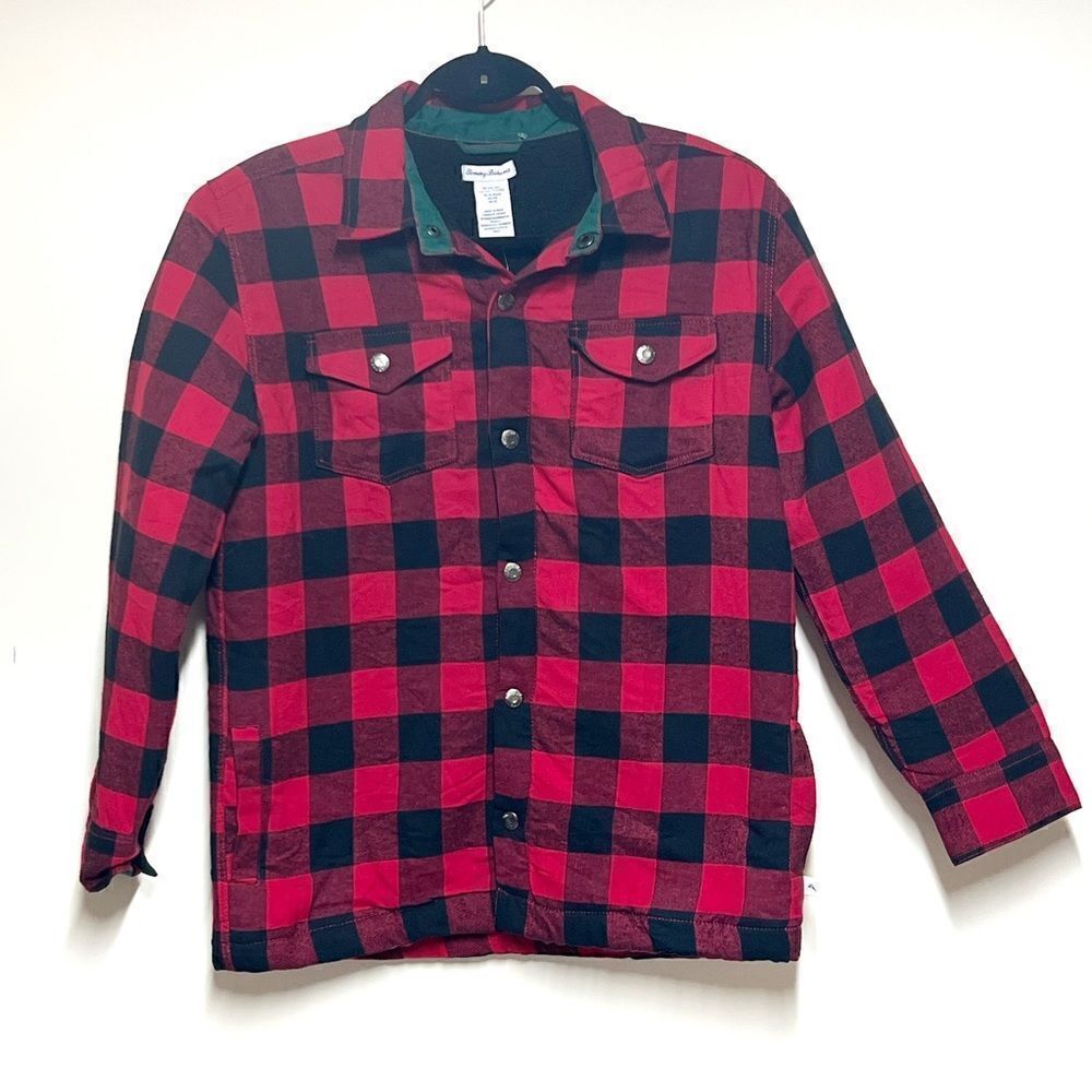 NWT Tommy Bahama Kids Red/Black Buffalo Flannel Jacket Shacket Boys XXL 16